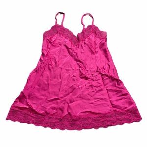 Y2K Italian Vintage Intimissimi Silky Lace Slip Dress (Hot Pink) Size S/M